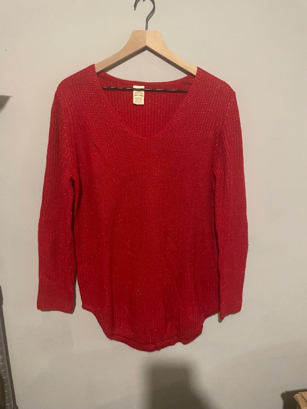 Faded glory, red metallic pullover v neck sweater women’s size medium